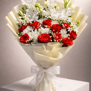 Crimson Imported Rose & Ivory Mum